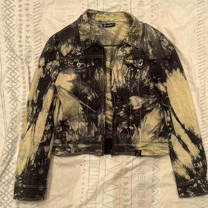 Tie-dyed jean jacket. Brand: Agoraphobix. Size: Small Soft material. Worn once.